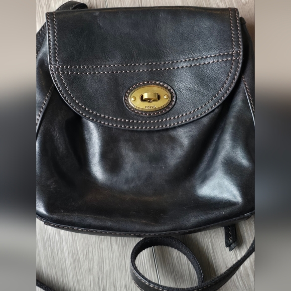 Fossil Black Carson Genuine Leather Crossbody Interior Wallet Gold Hardware - Picture 5 of 13